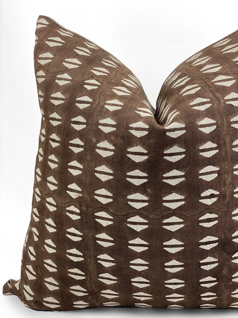 TERRAN Designer Dark Brown Linen Pillow Cover Block Print Etsy