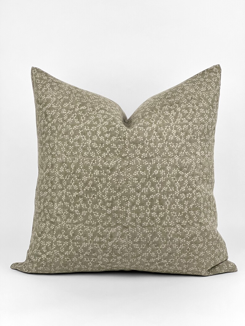 MAISIE Designer Sage Green Linen Pillow Cover Block Print Etsy