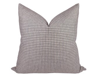 FIELDING | Navy and Tan Gingham Linen Pillow Cover, Farmhouse Pillow, Gingham Check Pillow, Tan Gingham Pillow, Earthy Pillow, Fall Pillow