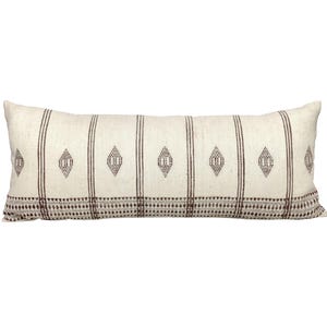 LARK | Long Lumbar Cream and Brown Vintage Wool Pillow Cover, Bhujodi Wool, Lumbar Pillow, Wool Pillow, Neutral Pillow, Cream Lumbar Pillow