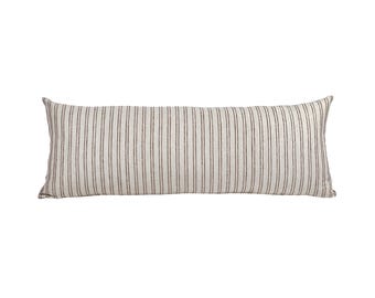 BRIER | Long Lumbar Beige and Brown Stripe Linen Pillow Cover, Farmhouse Pillow, Brown Stripe Pillow, Tan Stripe Pillow, Beige Lumbar Pillow
