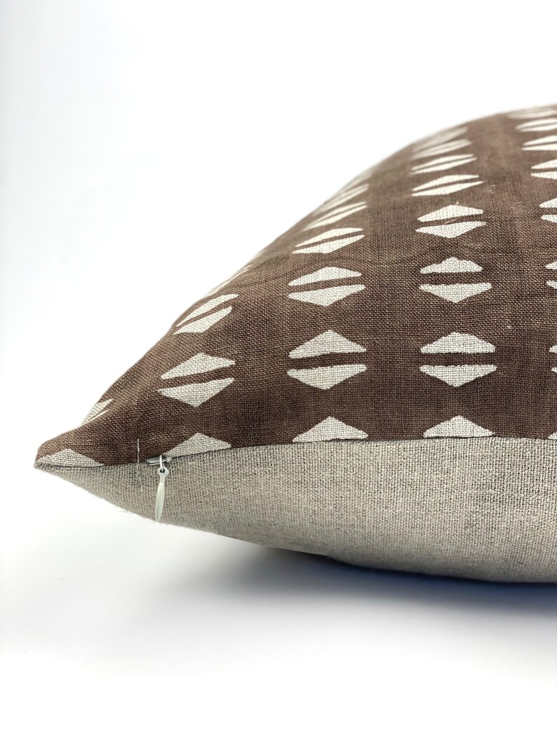 TERRAN Designer Dark Brown Linen Pillow Cover Block Print Etsy