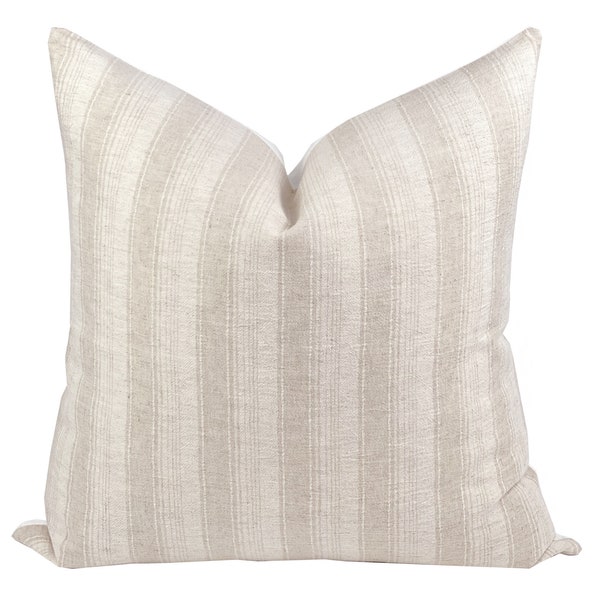 FINLEY | Cream and Tan Stripe Pillow Cover, Hmong Pillow, Farmhouse Pillow, Cream Stripe Pillow, Neutral Pillow, Beige Striped Pillow