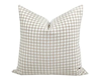 CHLOE | Beige Gingham Pillow Cover, Neutral Pillow, Farmhouse Pillow, Gingham Pillow, Beige and White Check Pillow, Plaid Pillow