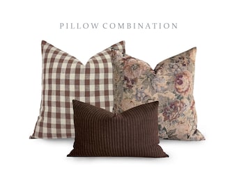 PILLOW COMBO | Warm Neutral Pillow Combination, Moody Pillow Combo, Brown Pillow Combo, Sofa Pillow Set, Fall Pillow Combo, Three Pillow Set