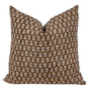 MARGEAUX BRUN | Designer Dark Brown Floral Linen Pillow Cover, Block Print Pillow, Mocha Brown Pillow, Brown Floral Pillow, Fall Pillow