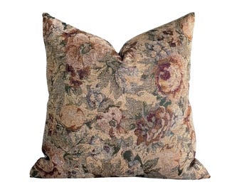 MAGGIE | Designer Floral Tapestry Pillow Cover, Classic Floral Print, Toile Floral Pillow, Tapestry Style Floral Pillow, Muted Floral Pillow