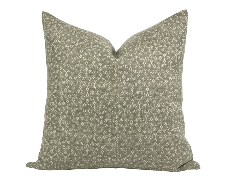 MAISIE Designer Sage Green Linen Pillow Cover Block Print Etsy