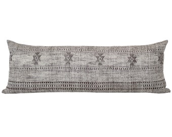 FIRTH | Long Lumbar Brown Cream Mélange Wool Pillow Cover, Indian Wool Pillow, Light Brown Lumbar Pillow, Light Grey Lumbar Pillow