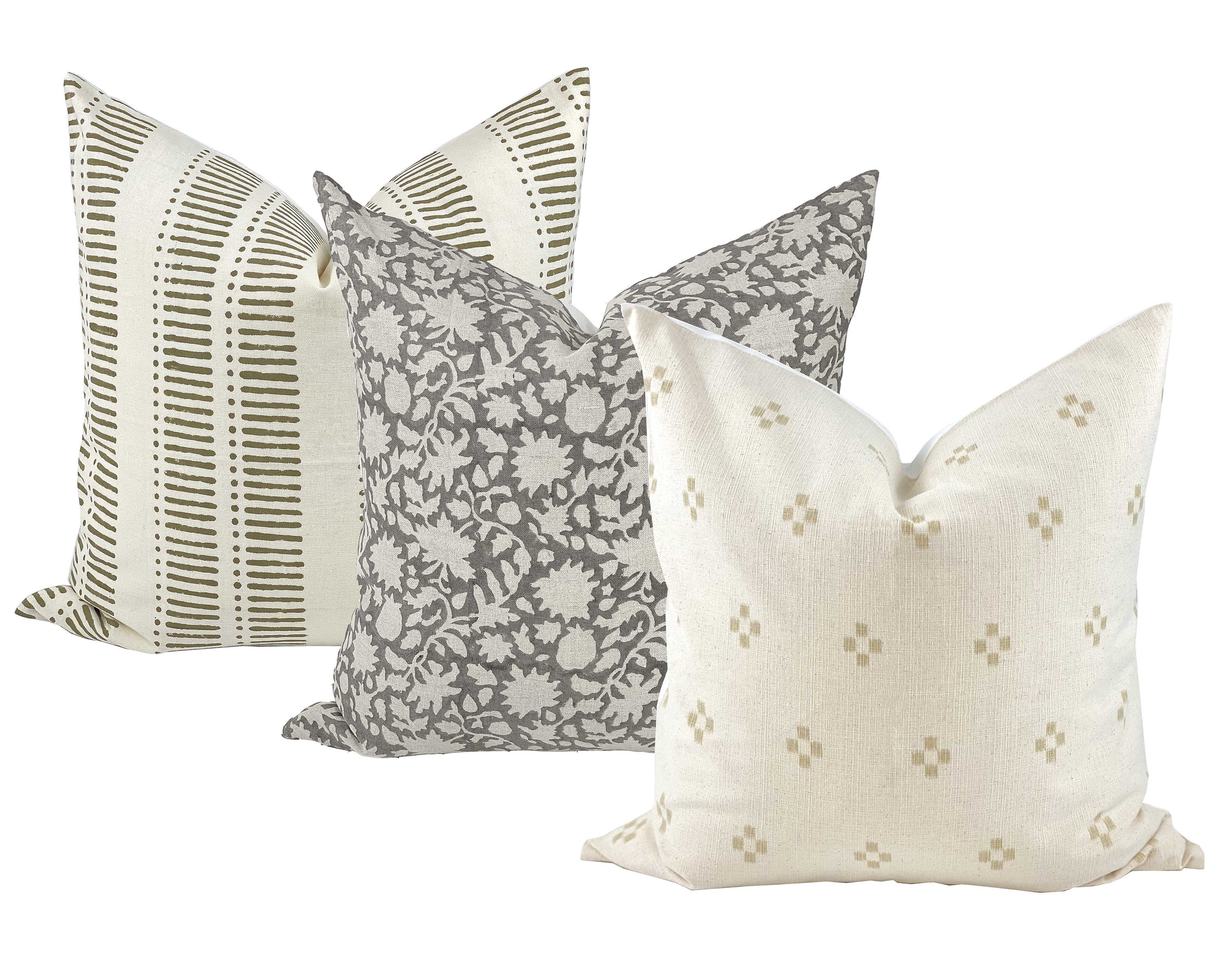 ASH Designer Olive Stripe Linen Pillow Cover Block Print Etsy