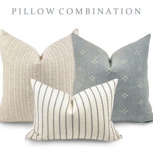 PILLOW COMBO Light Neutrals, Cream Beige Pillow, Blue Grey Pillow, Striped  Pillow, Pillow Combination, Sofa Pillow Set, Neutral Pillow 