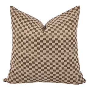 FABLE | Brown Checkered Pillow Cover, Dark Brown Checkered Pillow, Screen Printed Checkered Pillow, Brown and Tan Check Pillow, Fall Pillow