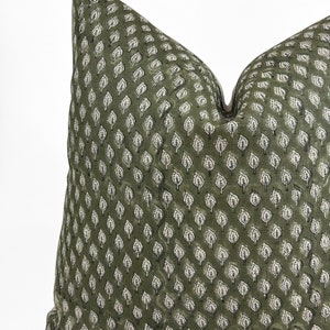 OLIVE | Designer Olive Green Linen Pillow Cover, Block Print Pillow, Farmhouse Pillow, Designer Pillow, Floral Leaf Pillow, Rustic Pillow bild 3