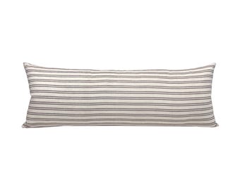 BRIER | Long Lumbar Beige and Brown Stripe Linen Pillow Cover, Horizontal Dark Brown Stripe Pillow, Tan Stripe Pillow, Beige Lumbar Pillow