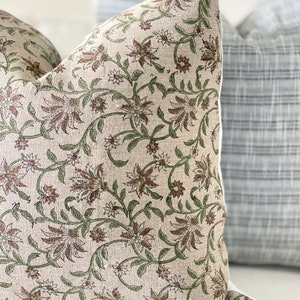 BLOOM UMBER Designer Brown Floral Linen Pillow Cover, Block Print Pillow, Farmhouse Pillow, Brown Floral Pillow, Neutral Spring Pillow image 7