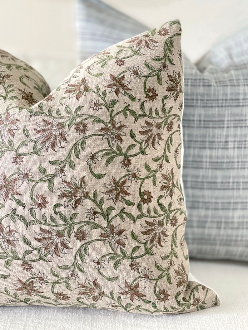 BLOOM UMBER Designer Brown Floral Linen Pillow Cover, Block Print Pillow, Farmhouse Pillow, Brown Floral Pillow, Neutral Spring Pillow image 7