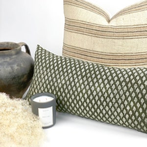 OLIVE | Designer Olive Green Linen Pillow Cover, Block Print Pillow, Farmhouse Pillow, Designer Pillow, Floral Leaf Pillow, Rustic Pillow bild 7