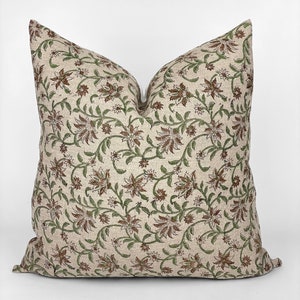 BLOOM UMBER Designer Brown Floral Linen Pillow Cover, Block Print Pillow, Farmhouse Pillow, Brown Floral Pillow, Neutral Spring Pillow image 2