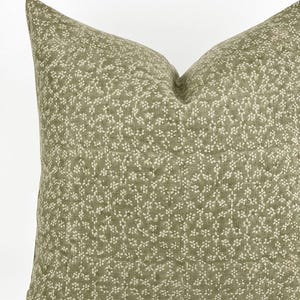 MAISIE | Designer Olive Green Linen Pillow Cover, Block Print Pillow, Sage Green Pillow, Floral Pillow, Muted Pillow Cover, Spring Pillow image 3