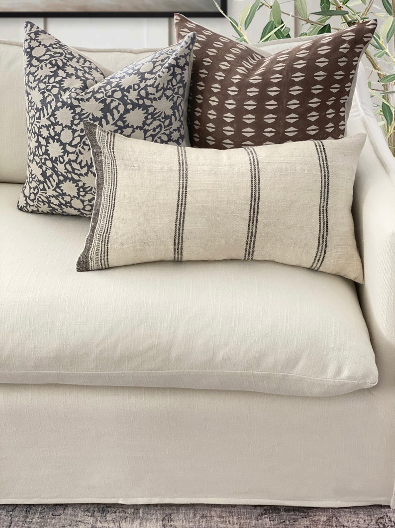 TERRAN Designer Dark Brown Linen Pillow Cover Block Print Etsy