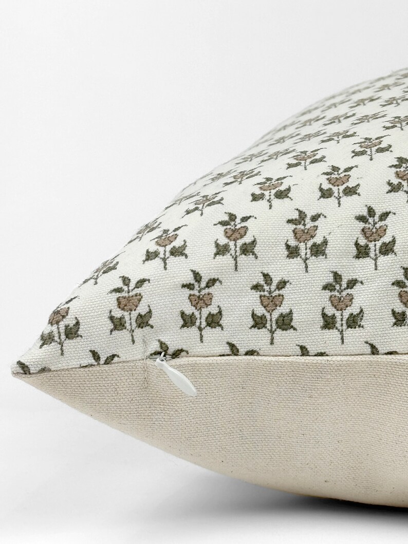 GLORIA | Designer Mocha Olive Floral Linen Pillow Cover, Block Print Pillow, Small Floral Print, Light Brown Floral Pillow, Spring Pillow bild 5