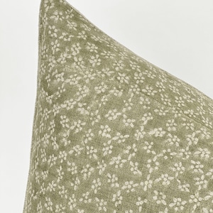 MAISIE | Designer Olive Green Linen Pillow Cover, Block Print Pillow, Sage Green Pillow, Floral Pillow, Muted Pillow Cover, Spring Pillow image 4