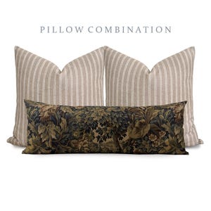 BED PILLOW COMBO | Bed Pillow Combination, Brown Striped Pillow Combo, Bed Pillow Set, Floral Tapestry Pillow Combo, Three Pillow Combo