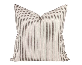 BRIER | Beige and Brown Stripe Linen Pillow Cover, Neutral Pillow, Farmhouse Pillow, Brown Stripe Pillow, Rustic Pillow, Tan Stripe Pillow