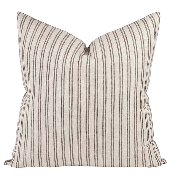 BRIER | Beige and Brown Stripe Linen Pillow Cover, Neutral Pillow, Farmhouse Pillow, Brown Stripe Pillow, Rustic Pillow, Tan Stripe Pillow