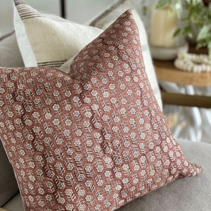 MARGEAUX Designer Dark Amber Floral Linen Pillow Cover, Block Print Pillow, Rust Red Pillow, Muted Pillow Cover, Floral Pillow Cover image 6