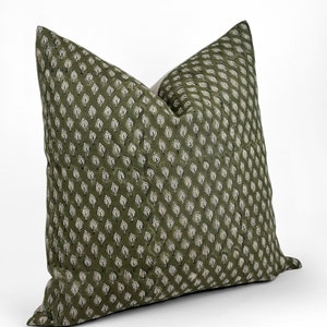OLIVE | Designer Olive Green Linen Pillow Cover, Block Print Pillow, Farmhouse Pillow, Designer Pillow, Floral Leaf Pillow, Rustic Pillow bild 5