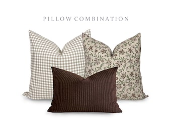 PILLOW COMBO | Warm Neutral Pillow Combination, Moody Pillow Combo, Brown Pillow Combo, Sofa Pillow Set, Fall Pillow Combo, Three Pillow Set