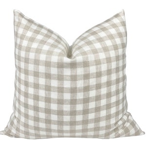 LAUREL | Beige Check Linen Pillow Cover, Neutral Pillow, Farmhouse Pillow, Gingham Pillow, Check Pillow, Plaid Pillow, Modern Rustic