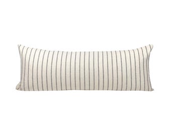 HEATH | Long Lumbar Cream and Black Stripe Pillow Cover, Hmong Pillow, Farmhouse Pillow, Lumbar Pillow, Neutral Stripe, Black Stripe