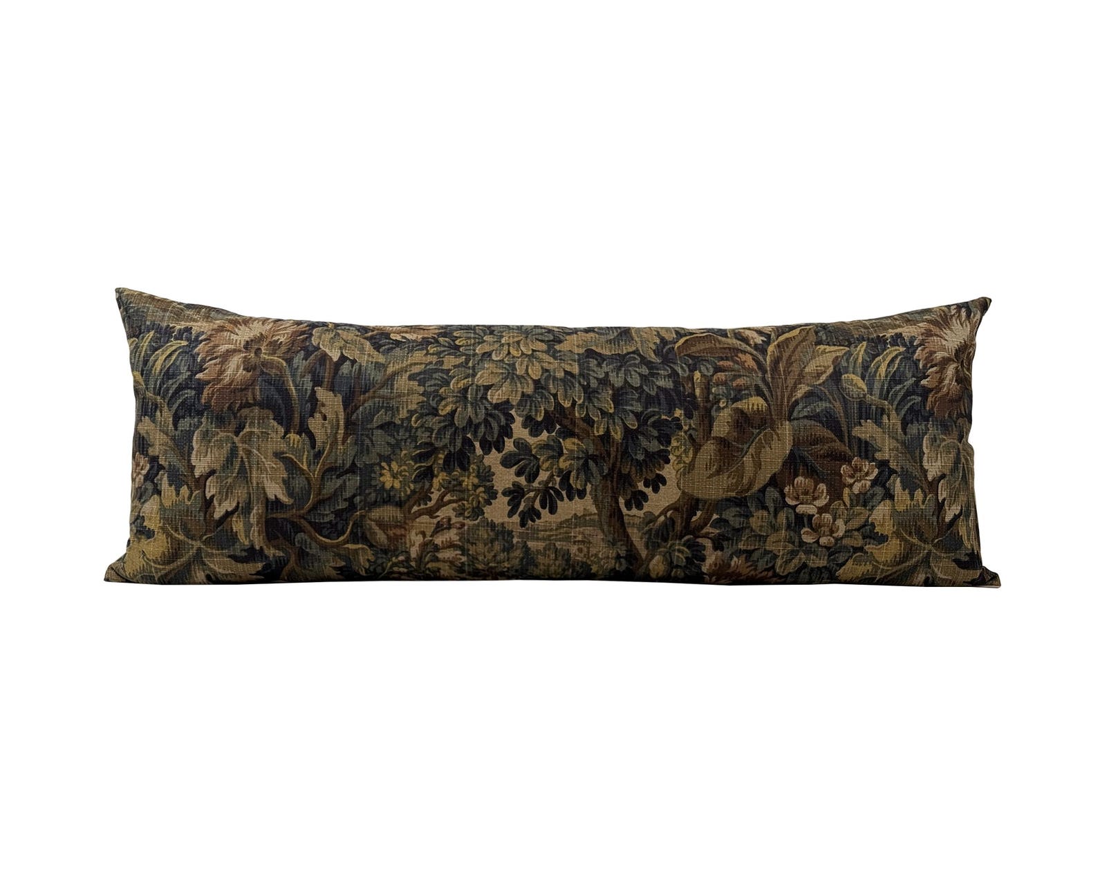 EDITH | Long Lumbar Designer Tapestry Style Pillow Cover, Forest Pillow, Vintage Style Pillow, Verdure Style Pillow, Bed Lumbar Pillow