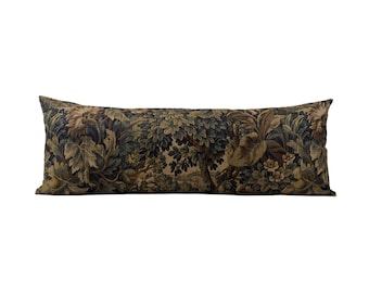EDITH | Long Lumbar Designer Tapestry Style Pillow Cover, Forest Pillow, Vintage Style Pillow, Verdure Style Pillow, Bed Lumbar Pillow