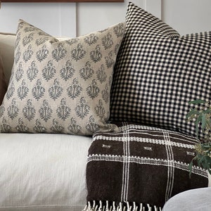 PAISLEY | Designer Sand Fog Linen Pillow Cover, Block Print Pillow, Grey Blue Floral Print Pillow, Beige Floral Pillow, Fall Pillow Cover image 6