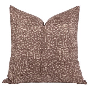 POPPY | Designer Chestnut Brown Floral Linen Pillow Cover, Block Print Pillow, Reddish Brown Pillow, Muted Pillow Cover, Floral Pillow Cover