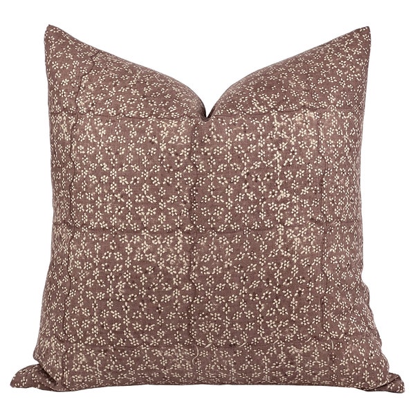 POPPY | Designer Chestnut Brown Floral Linen Pillow Cover, Block Print Pillow, Reddish Brown Pillow, Muted Pillow Cover, Floral Pillow Cover