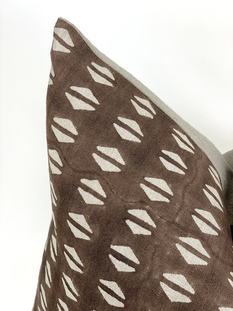TERRAN Designer Dark Brown Linen Pillow Cover Block Print Etsy