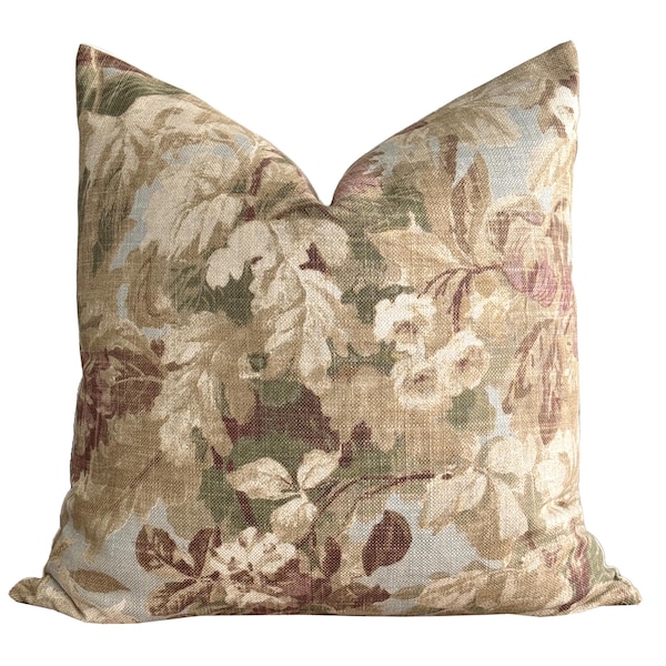MAGNOLIA | Designer Floral Linen Pillow Cover, Classic Floral Print, Toile Floral Pillow, Tapestry Floral Pillow, Muted Floral Pillow