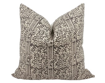 EBONY | Designer Black Cream Floral Linen Pillow Cover, Block Print Pillow, Modern Farmhouse Pillow, Black Pillow Cover, Floral Pillow Cover