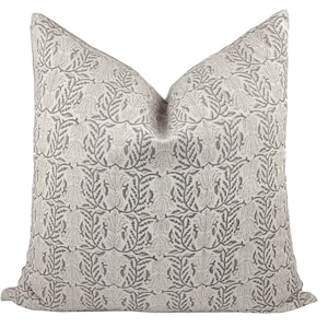 ISLA | Designer Natural Floral Linen Pillow Cover, Block Print Pillow, Farmhouse Pillow, Grey Floral Pillow, Beige Floral Pillow