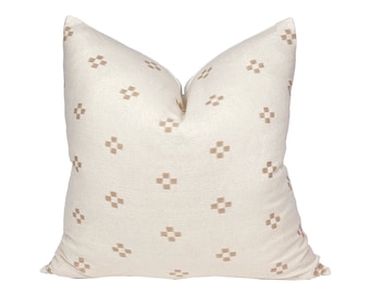 WILLOW | Cream and Tan Hmong Pillow Cover, Hmong Batik Pillow, Modern Farmhouse Pillow, Cream Pillow Cover, Neutral Pillow, Boho Pillow