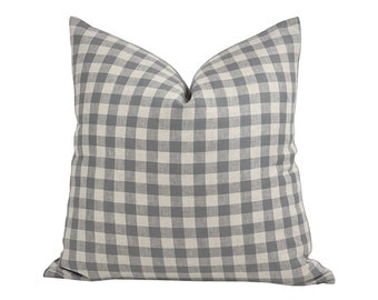 GARNER | Grey Check Linen Pillow Cover, Neutral Pillow, Farmhouse Pillow, Gingham Pillow, Grey Checked Pillow, Plaid Pillow, Fall Pillow