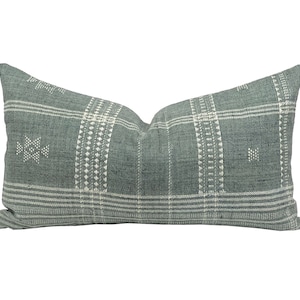 SAGE | Blue Green Vintage Wool Lumbar Pillow Cover, Indian Wool Pillow, Bhujodi Wool, Blue Green Pillow, Wool Pillow, Blue Grey Lumbar