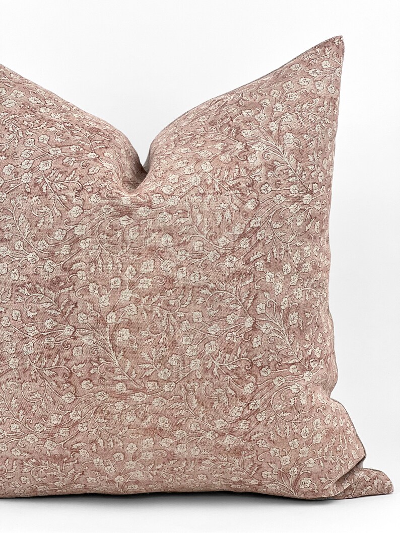 ROSEMARY Designer Blush Floral Linen Pillow Cover Block Etsy Canada