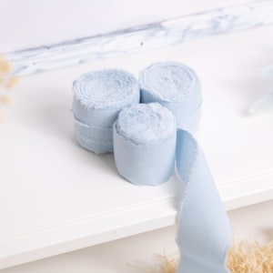 Ruban 100% coton teint à la main avec bords effilochés, emballage cadeau bricolage, ruban de fleuriste, carte d'invitations de mariage, décor de mariage Baby blue