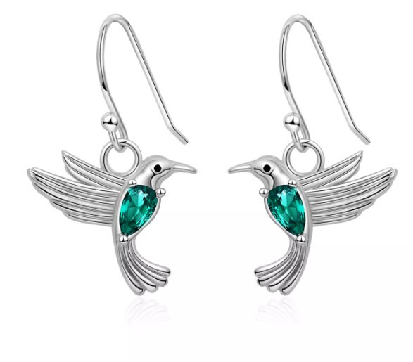 Humming Bird Sterling Silver 925 Enamel Earrings Drop Dangle Blue Green 1.1/4" Humming Bird Sterling Silver 925 Enamel Earrings Drop Dangle Blue Green 1.1/4"