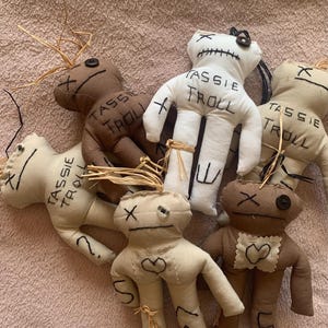 VOODOO DOLLS 15cm unique little trolls handcrafted in beautiful earthy colours. Each individual. Pins included. Will also customise.